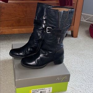 Naya Saffron Black Leather Mid-Calf Boot 5.5 w Box
